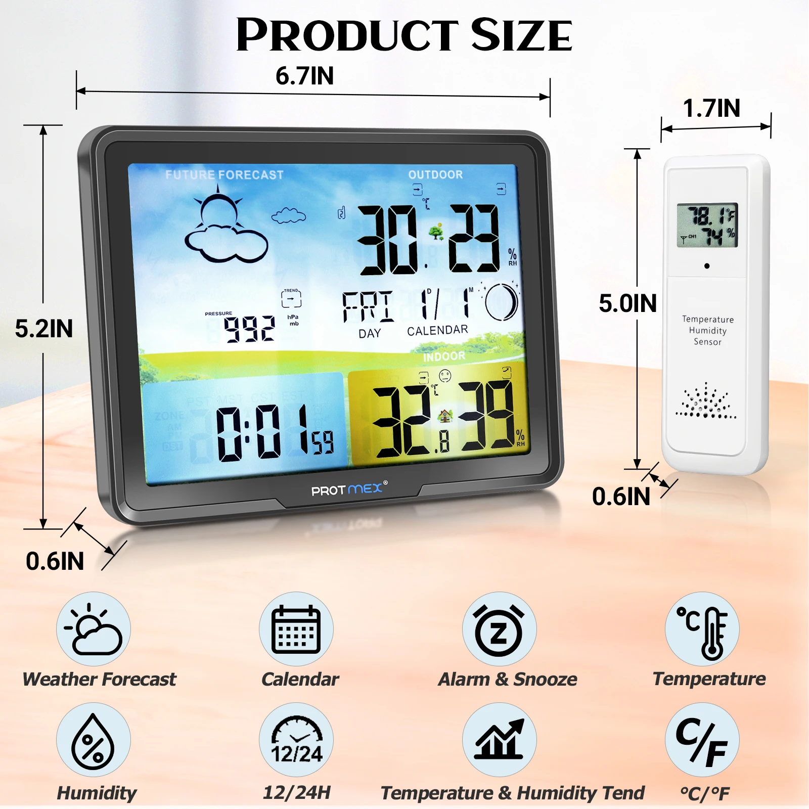 Protmex Метеостанция цифровой автоматический радио контроль беспроводной
