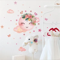 1pcs removable cartoon smiley moon stars clouds flower wall stickers for girls bedroom home decor living room decals wallpaper