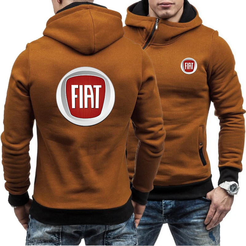 

2021 Spring and autumn new men's FIAT car logo tide brand printed hoodie casual sports sweater pocket zipper pullover hoodie