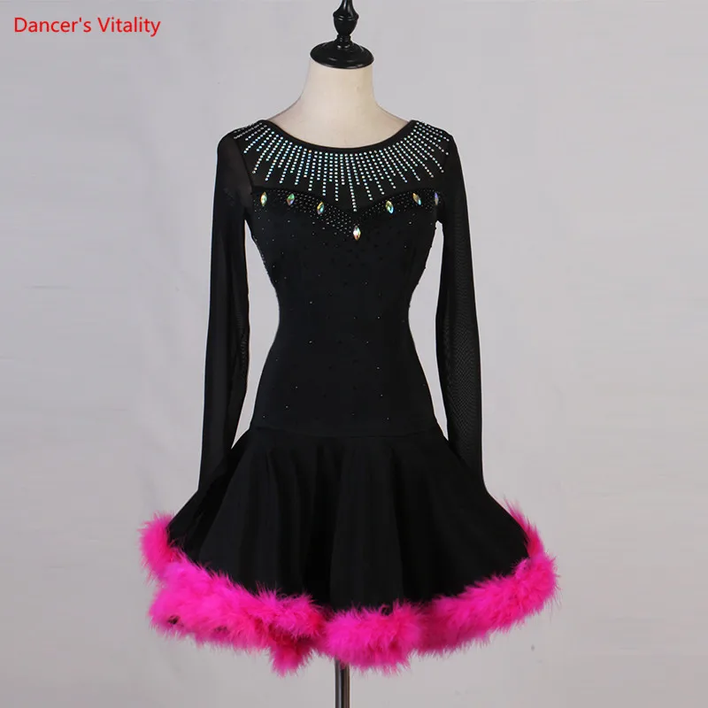 Женское платье для латинских танцев танцевальная одежда с перьями танцевальные