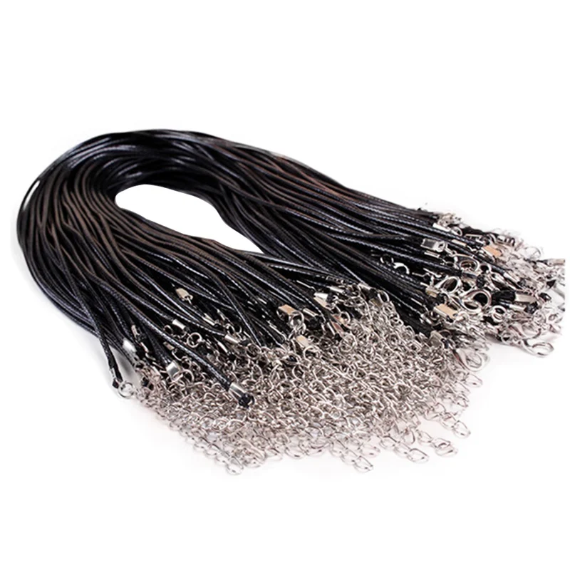 10pcs/Lot Adjustable Braided 45cm Black Leather Rope Wax Cord Lobster Clasp For DIY Necklace Pendant Chains Jewelry - купить по