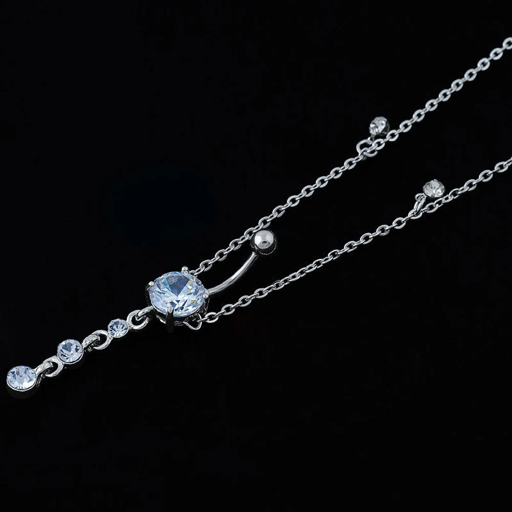 

Women Sexy Rhinestone Dangle Belly Button Chain Navel Piercing Ring Body Jewelry Waist Chain Button Puncture Jewelry