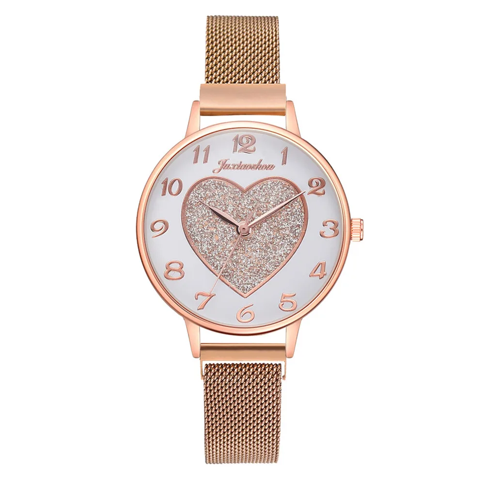 Newly Fashion Quartz Watch Steel Mesh Strap Heart Pattern Round Dial Simple Casual for Women Girls | Наручные часы