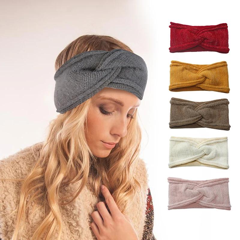 

Solid Color Sport Hairband Wide Head Wrap Woolen Knitted Headband Crossed Hairband Elastic Hair Bands Winter Hair Accessories