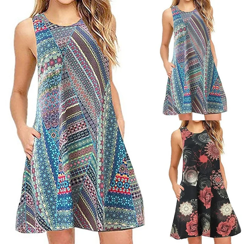 

Vetement Femme Elegant Dress Vestido De Festa Fashion Casual Print Sleeveless Ropa Mujer Loose and Comfortable Clothes Vestidos