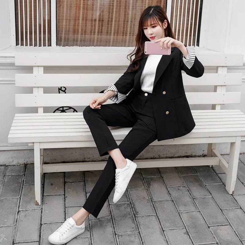 2020 New Elegant Office Lady Casual Suits Autumn Winter Two Piece Set Blazer+Pants Women Slim Thick Business Work Suit Female | Женская