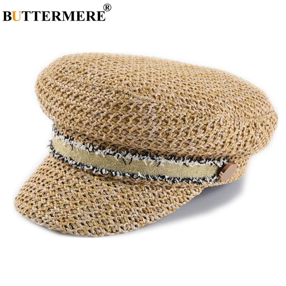 

BUTTERMERE Straw Newsboy Cap Women Baker Boy Hat Female Khaki British Style Retro Designer Brand Spring Summer Octagonal Cap