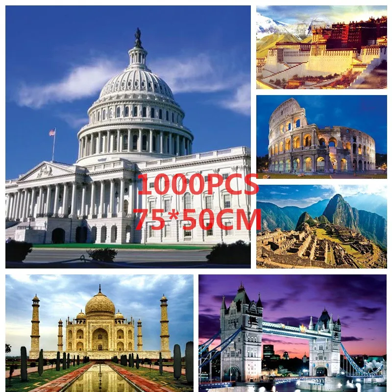 

2021 1000 Pieces Puzzle 75x50cm World Famous Building Landscape Paper Puzzles For Adult DIY Attractions Jigsaw Puzzle Toys Gifts