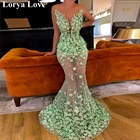 Женское вечернее платье с зеленой иллюзией, пикантное элегантное вечернее платье-Русалка из фатина, длинное платье для выпускного вечера, 2020