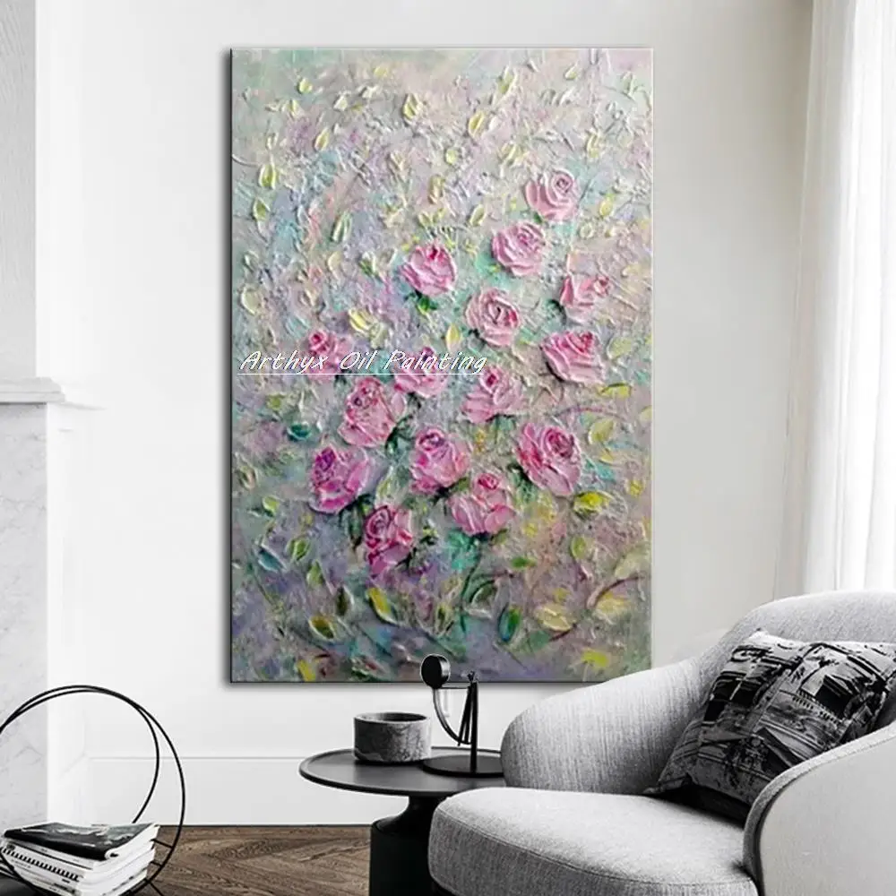 

Arthyx Large Handpainted Abstract Thick Texture Flower Oil Painting On Canvas Modern Wall Art Picture For Living Room Home Decor