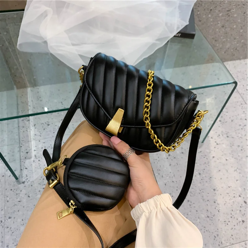 Luxury Brand Design Quality PU Leather Shoulder Messenger Bag 2021 Net Red Wallet Lady Handbag Chain Shopping Bag 2 pieces/set