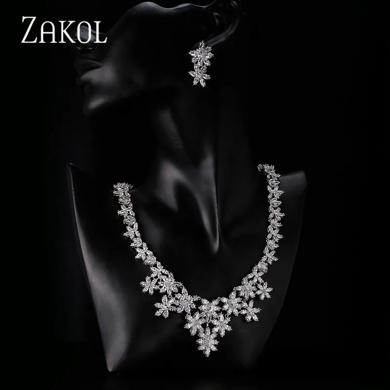 ZAKOL элегантные свадебные комплекты ювелирных изделий для женщин с кубическим