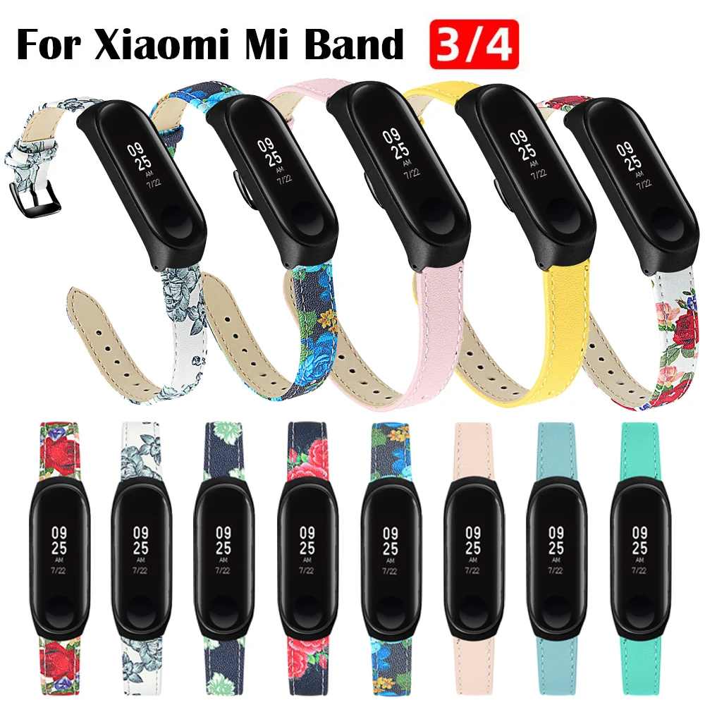 Кожаный ремешок для Mi Band 4 3 аксессуары xiaomi mi 4/3 браслет Miband женский с