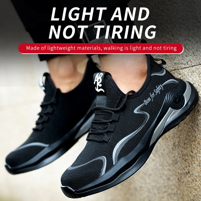 

New Breathable Men Safety Shoes Steel Toe Work Boots Indestructible Shoes Puncture-Proof Work Sneakers Male Adult Footwear