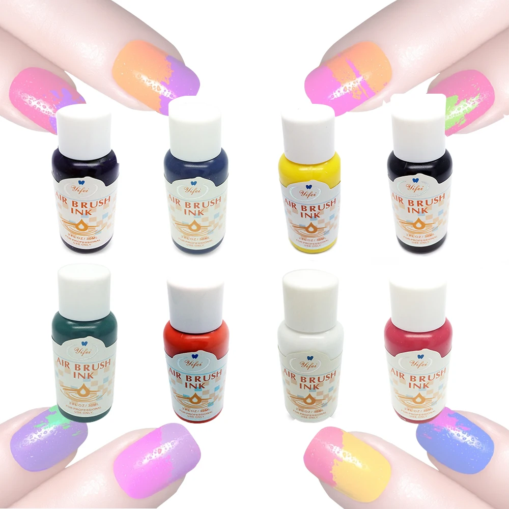 Аэрограф для дизайна ногтей 8 цветов 30 мл набор пигментных чернил ручных