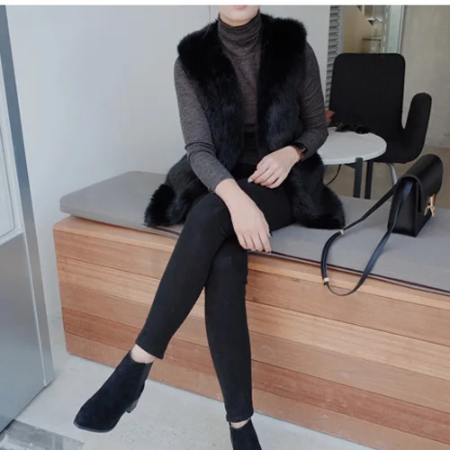 Furry Women Coats 2019 Faux Fox Fur Vest Medium Long Luxury Fake Coat Winter Female Sleeveless Retro Gilet Jacket J84 | Женская одежда