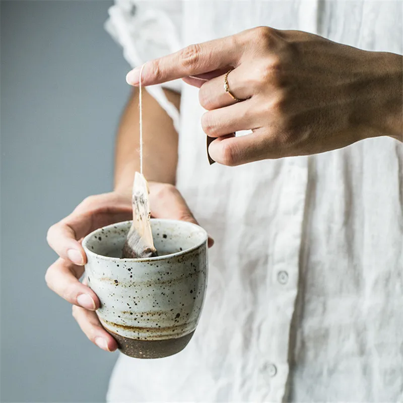 Japanese Handmade Coarse Pottery Teacup Ceramic Kung Fu Small Tea Bowl Retro Cup Creative Coffee Milk Water Mug Drinkware | Дом и сад