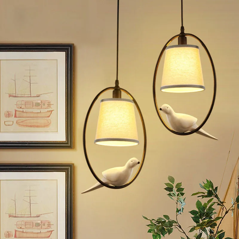 

Modern White Cloth Lampshade Bird Pendant Lights Creative Art Novelty Indoor Birdcage Hanging Lighting Pendant Lamp Fixture Cage