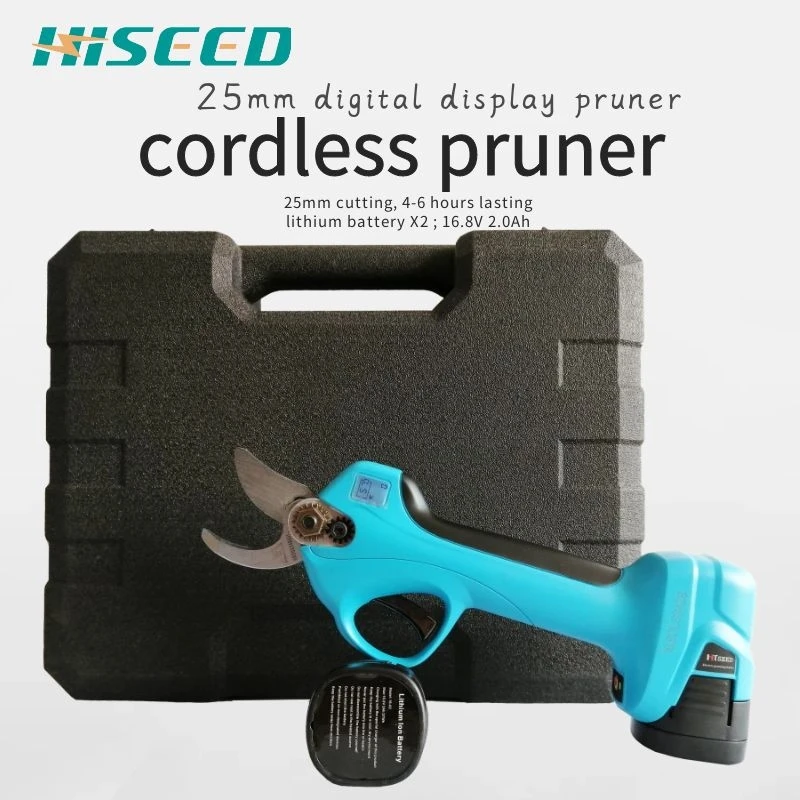 

HISEED cordless electric pruner bypass pruning shears The screen displays Lithium bttery power pruning shears garden tools