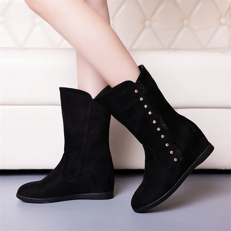 Женские ботильоны с круглым носком MoonMeek модные зимние ботинки заклепками внутри