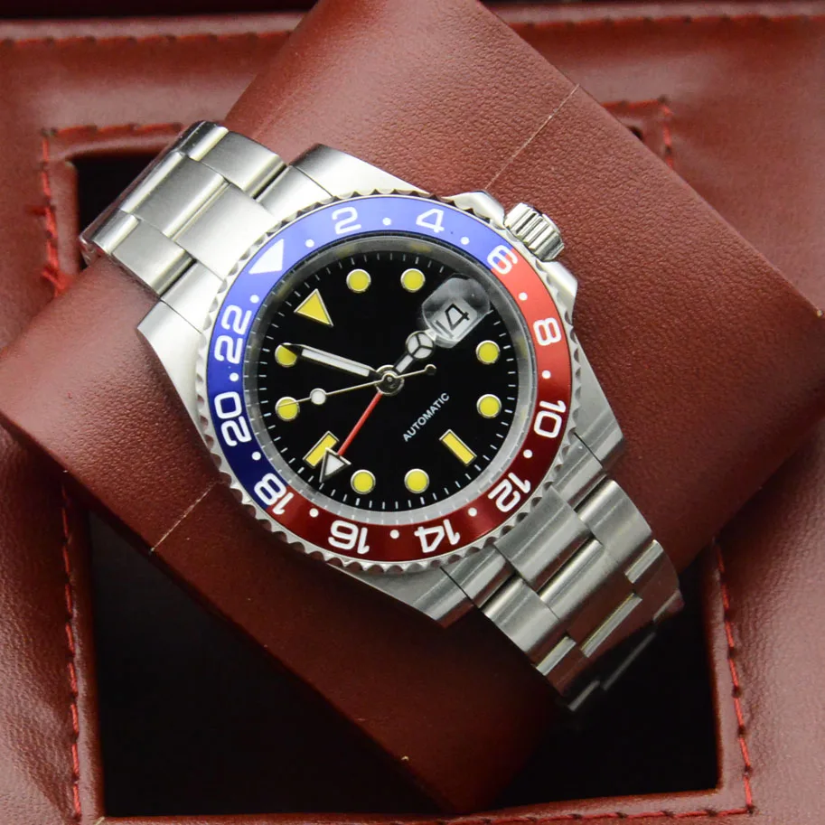 40 мм черного цвета полу-автоматическая циферблат светящиеся Дата Для Мужчин's