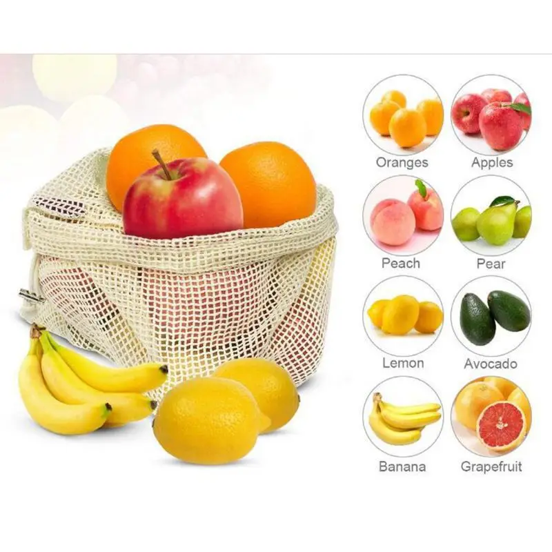 

7Pcs Organic Cotton Mesh Bags Reusable Biodegradable Shopping Grocery Net Bags New 2021