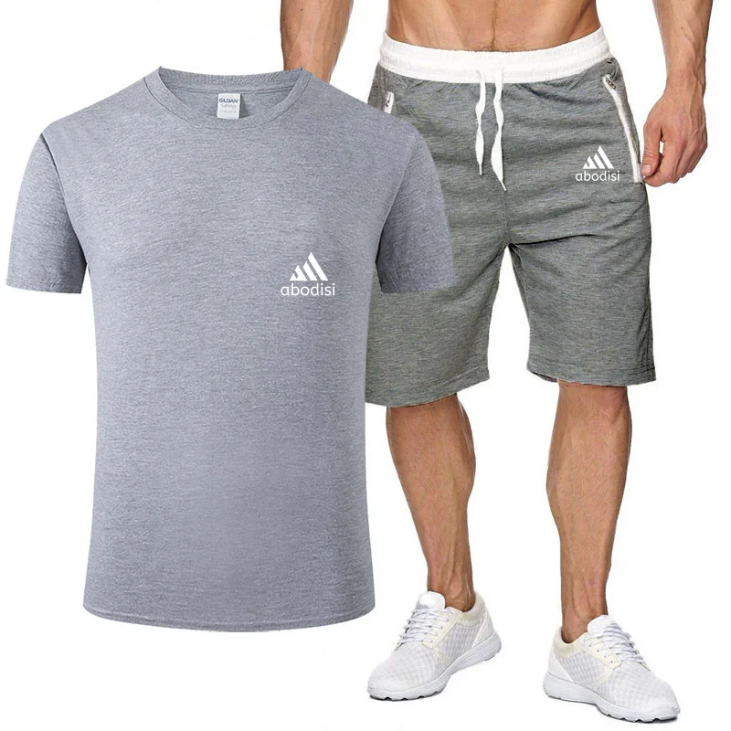 

Fashion casual sportswear summer letter print suit men jogging suit fitness suit men T shirt + trousers 2 piece set