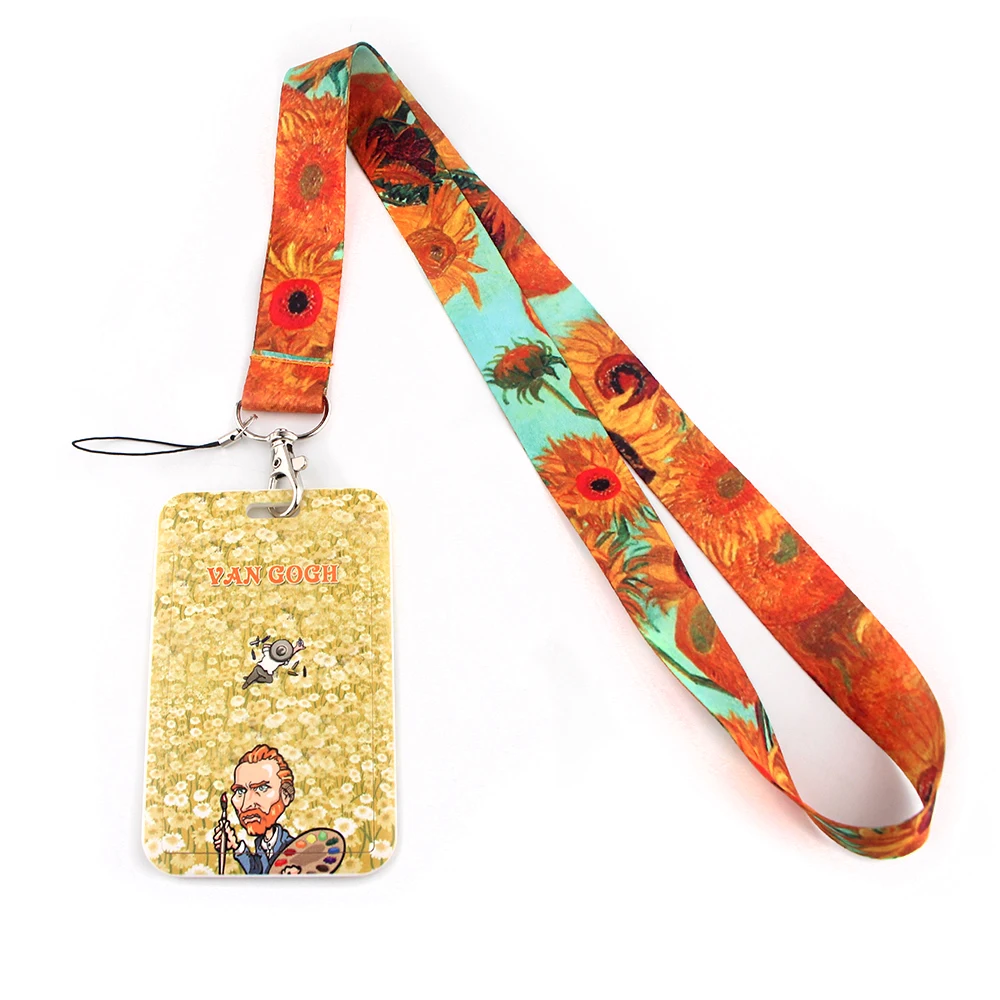 

DZ1235 Van Gogh Sunflower Neck Strap Lanyards Keychain Holder ID Card Pass Hang Rope Lariat Lanyard Key Chain Friend Gifts