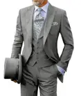 Мужские облегающие костюмы из 3 предметов, деловой костюм для жениха, серый, фиолетовый пиджак, смокинги, белый блейзер для свадьбы, выпускного вечера (Блейзер + жилет + брюки)