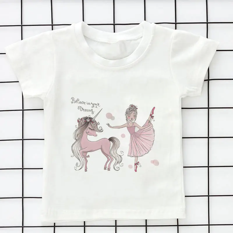 

24M 5 6 7 8 9 Years Unicorn Girls T-Shirt Boys Short Sleeve Tee Tops Kids Cartoon Printed Clothes Children Birthday Party Wear
