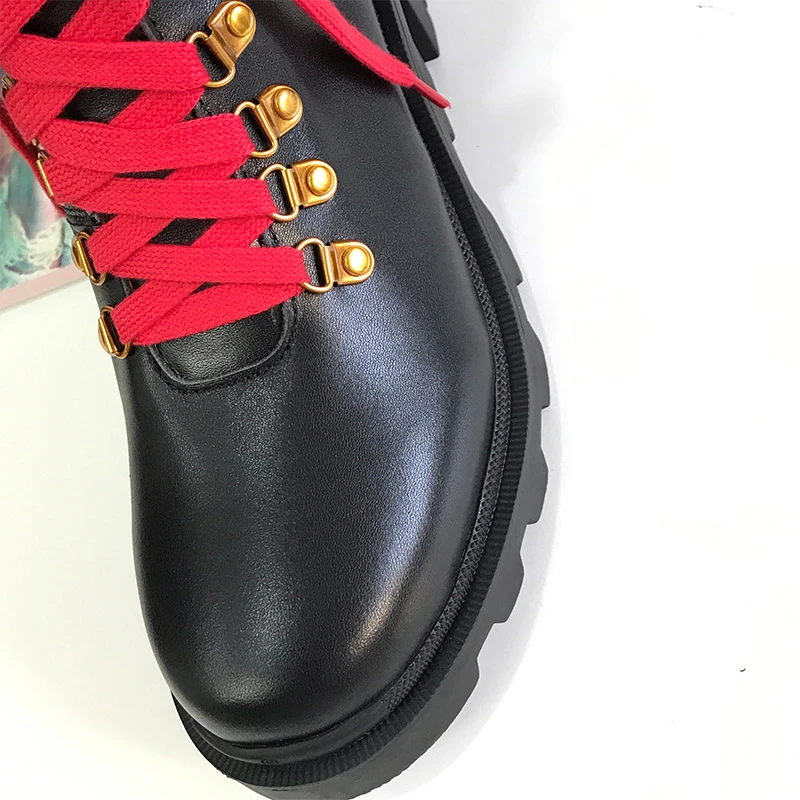 Real Leather Black Ankle Boots Women Round Toe Mixed Color Pearl Rivet High Heel Boots Woman Fashion Martin Boots