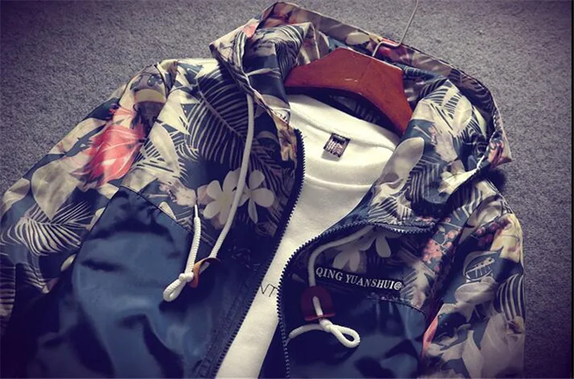 Мужская ветровка с длинным рукавом цветочным принтом Размер 4XL для осени