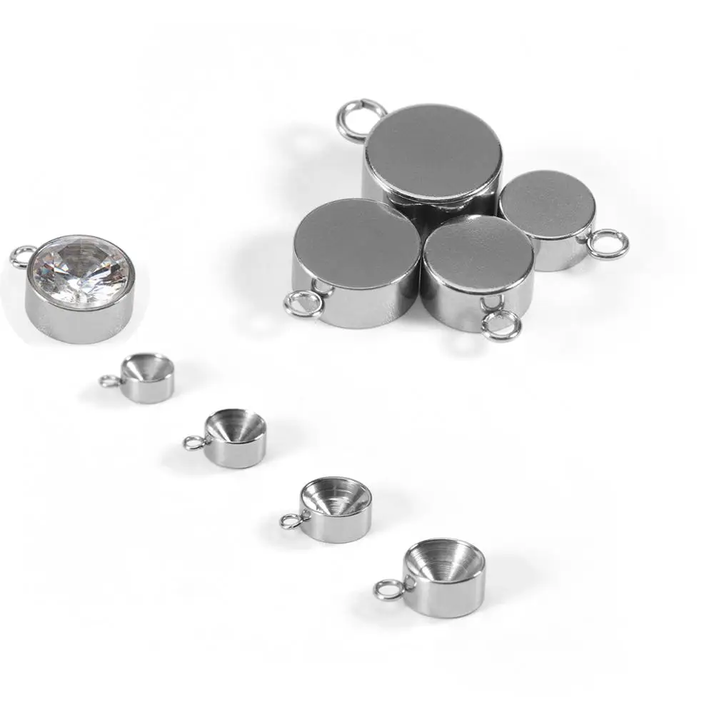 

20pcs/lot 4-10mm Stainless Steel Stone Support Cabochon Base Cameo Setting Charms Pendant Tray For DIY Charms Jewelry Making