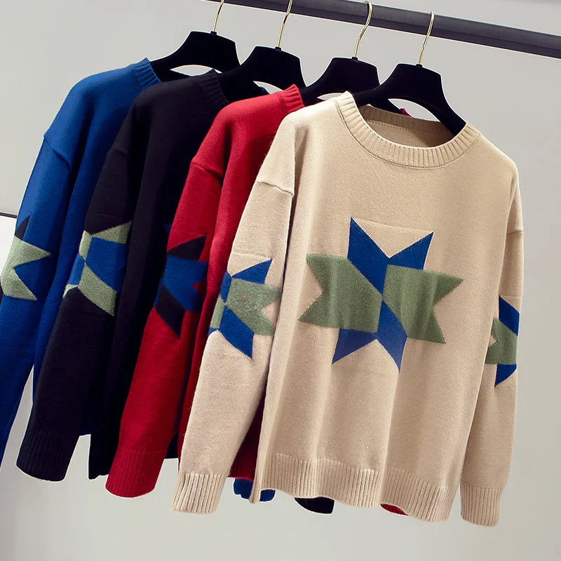 

FINEWORDS Vintage O Neck Printed Women's Sweater Casual Basic Korean Pullover Femme Winter Women Clothes 2020 New Jumper Tops