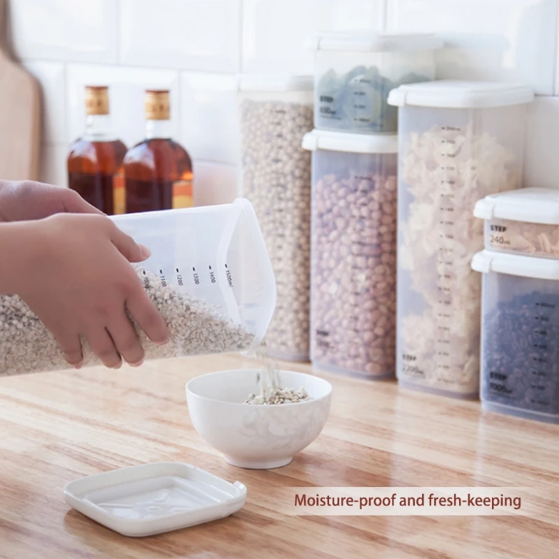 

5 Pieces 5 Sizes Plastic Transparent Food Storage Container with Airtight Lid Scale Stackable Sealing Cans Jars Dropshipping