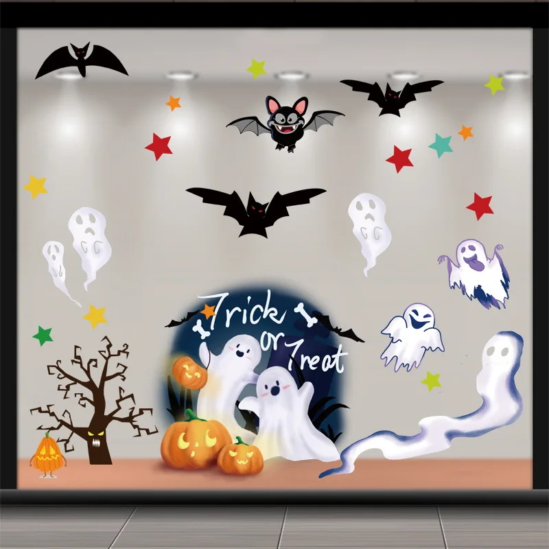 

Happy Halloween Wall Floor Sticker Horror Wall Stickers Horror Pumpkin Ghost Halloween Props Festival Bar Home Party Decoration