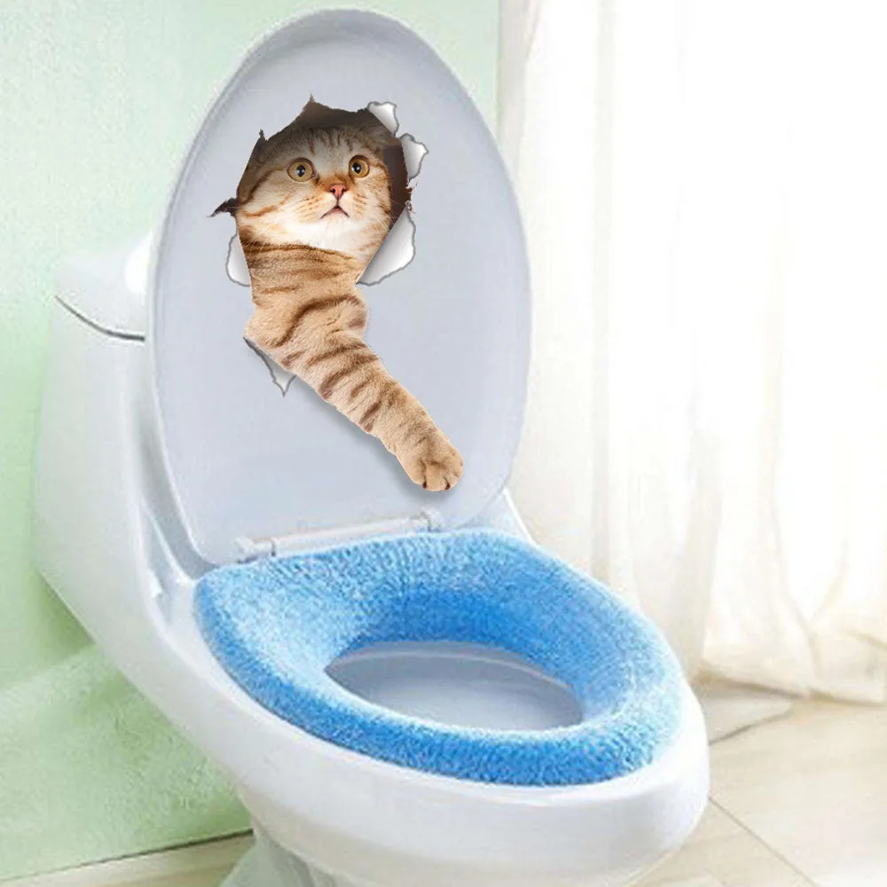 

KAKUDER Cute cat 3D Wall Sticker Hole View Bathroom Living Room Home Decor Decal Wall Stickers adesivo de parede Drop Ship 2021