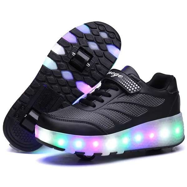 Heelies/светодиодный светильник; кроссовки с двойным двумя колесами для мальчиков и девочек; повседневная обувь на роликовых коньках для мальчиков и девочек; Zapatillas Zapatos Con Ruedas - Цвет: Черный