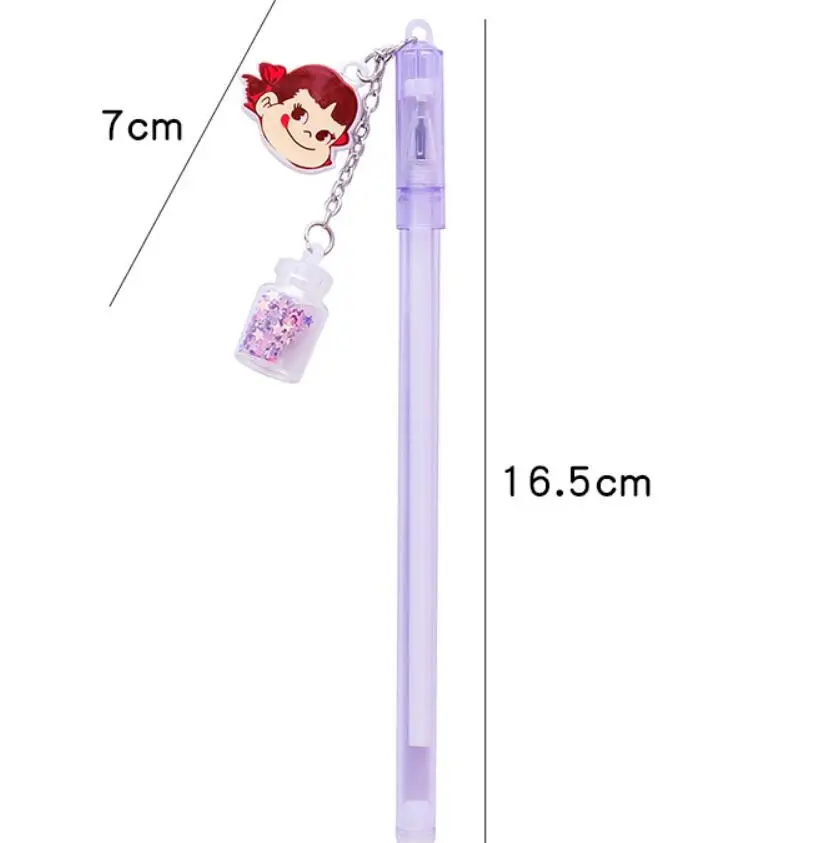 

36 pcs/lot Kawaii Girl Sequins Bottle Pendant Gel Pen Cute 0.5mm black ink Signature Pens Office School Writing Supplies gift