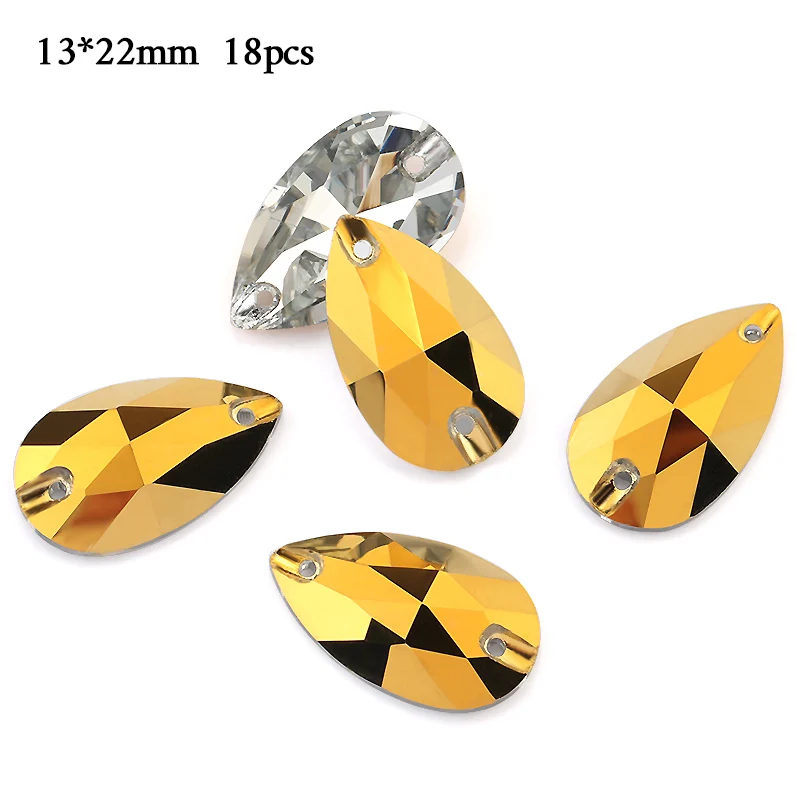 13x22mm - 18pcs ЦЯО АААА Золотой Гематит пришивные стразы, стеклянные бусины, камни, стразы, аппликации для свадебного платья, одежда для рукоделия, швейные кристаллы - Цвет: 13x22mm - 18pcs