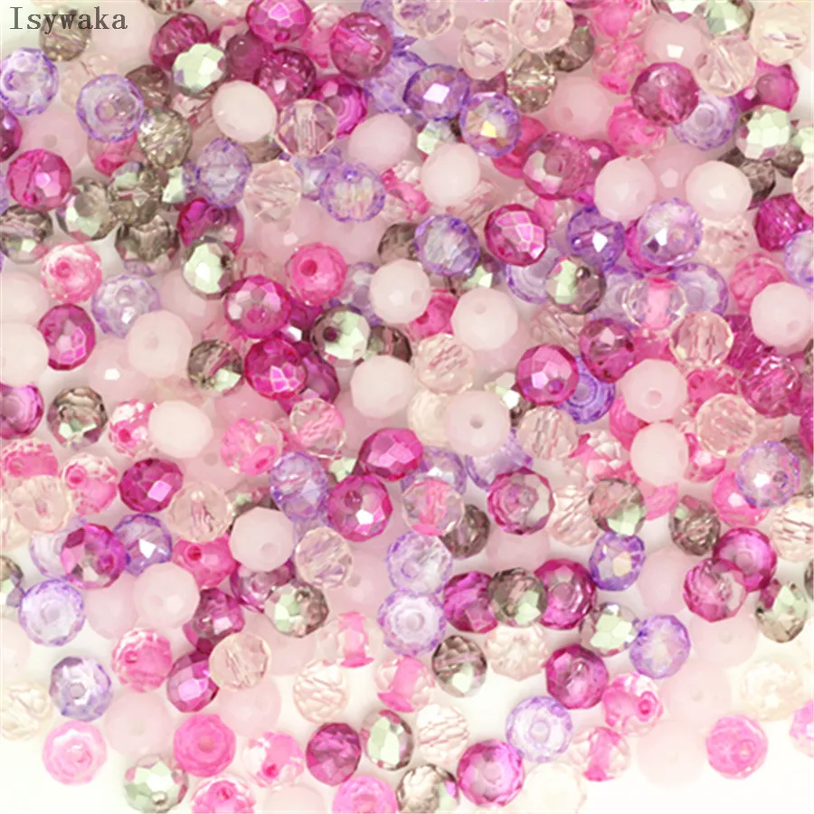 

Isywaka Pink Multicolor 4*6mm 50pcs Rondelle Austria faceted Crystal Glass Beads Loose Spacer Round Beads for Jewelry Making
