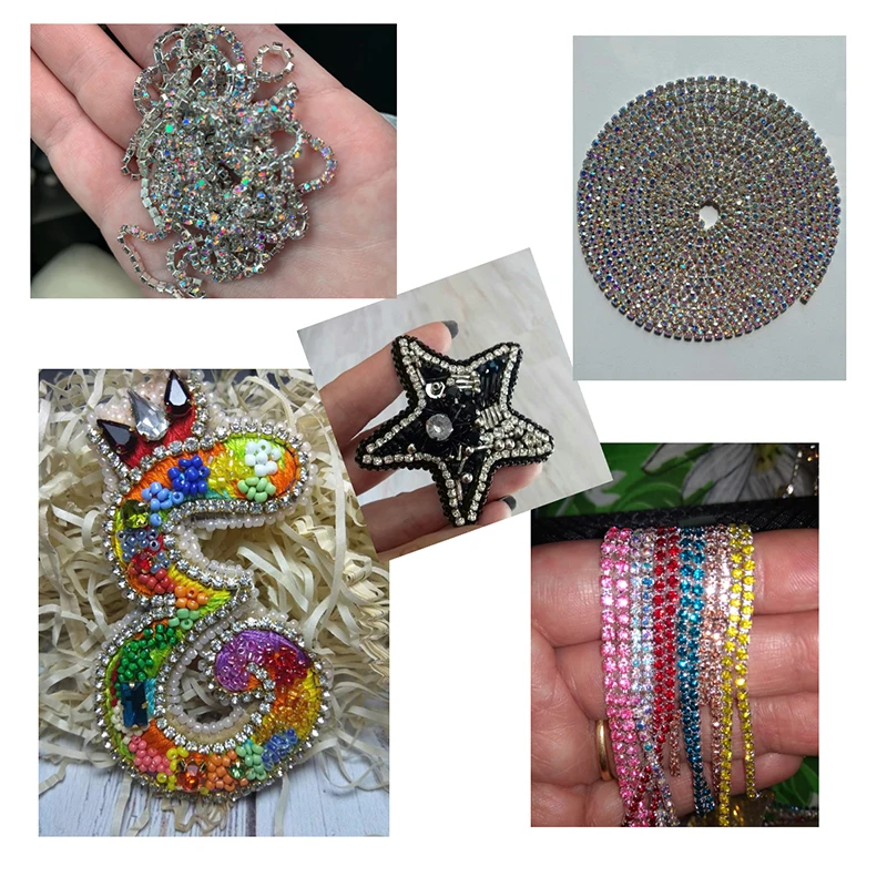 

Feilang 5M/Lot 1.5/2/2.5/2.8/3MM Transparent Chain Rhinestones For DIY Craft Sewing Clothes Accessories