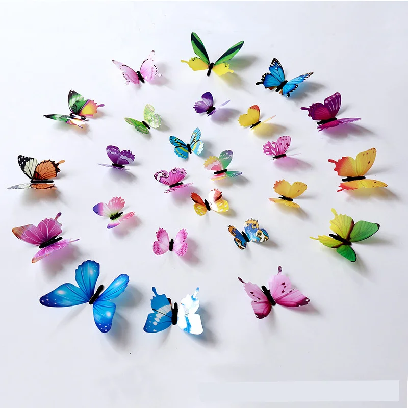 12 шт./пакет 3D наклейки на стену в виде бабочки прозрачные и искусственные