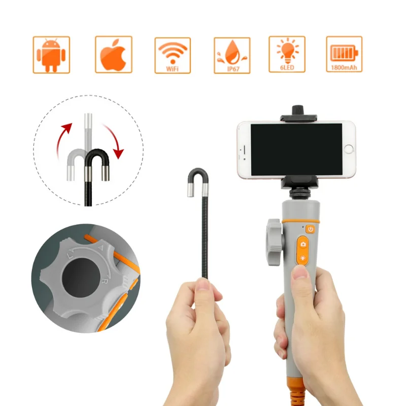 8 мм 1080P WIFI 360 ° рулевой промышленный видео эндоскоп камера беспроводной