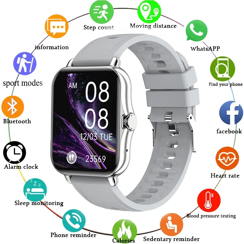 

New Q-8 Smart Watch Men Women Bluetooth Call Waterproof Music Control Fitness Tracker 1.69 Inch Screen Smartwatch For AndroidIOS