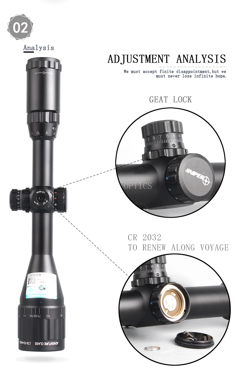SNIPER 4-12X44 AOGL Hunting Riflescopes Tactical Optical Sight Full Size Glass Etched Reticle RGB Illuminated Rifle Scope