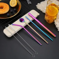 reusable metal drinking straws stainless steel sturdy bent straight drinks straw with cleaning brush bar party accessory