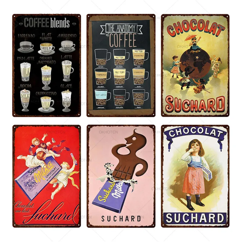 

Скандинавский жестяной знак, декоративные тарелки для кофе/шоколада, металлическая винтажная настенная наклейка, магазин закусок, домашни...