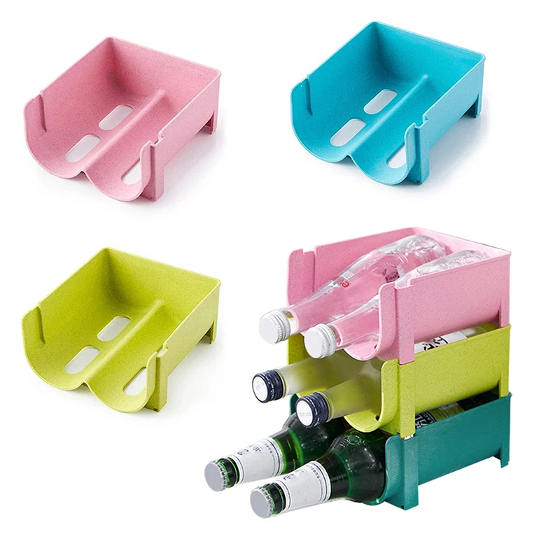 

Stackable Drinks Can Holder Storage Rack Fridge Space Saver Container Beer Wine Bottle Shelf Organizer Kitchen Storage