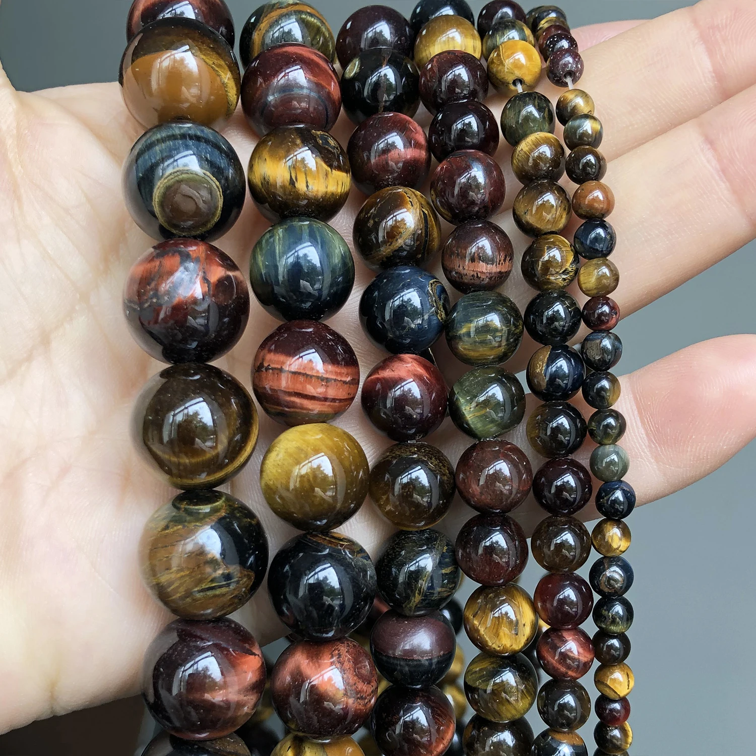 Natural Stone Multicolor Tiger Eye Round Loose Mineral Beads For Jewelry Making DIY Bracelet Accessories 15'' 4 6 8 10 12mm